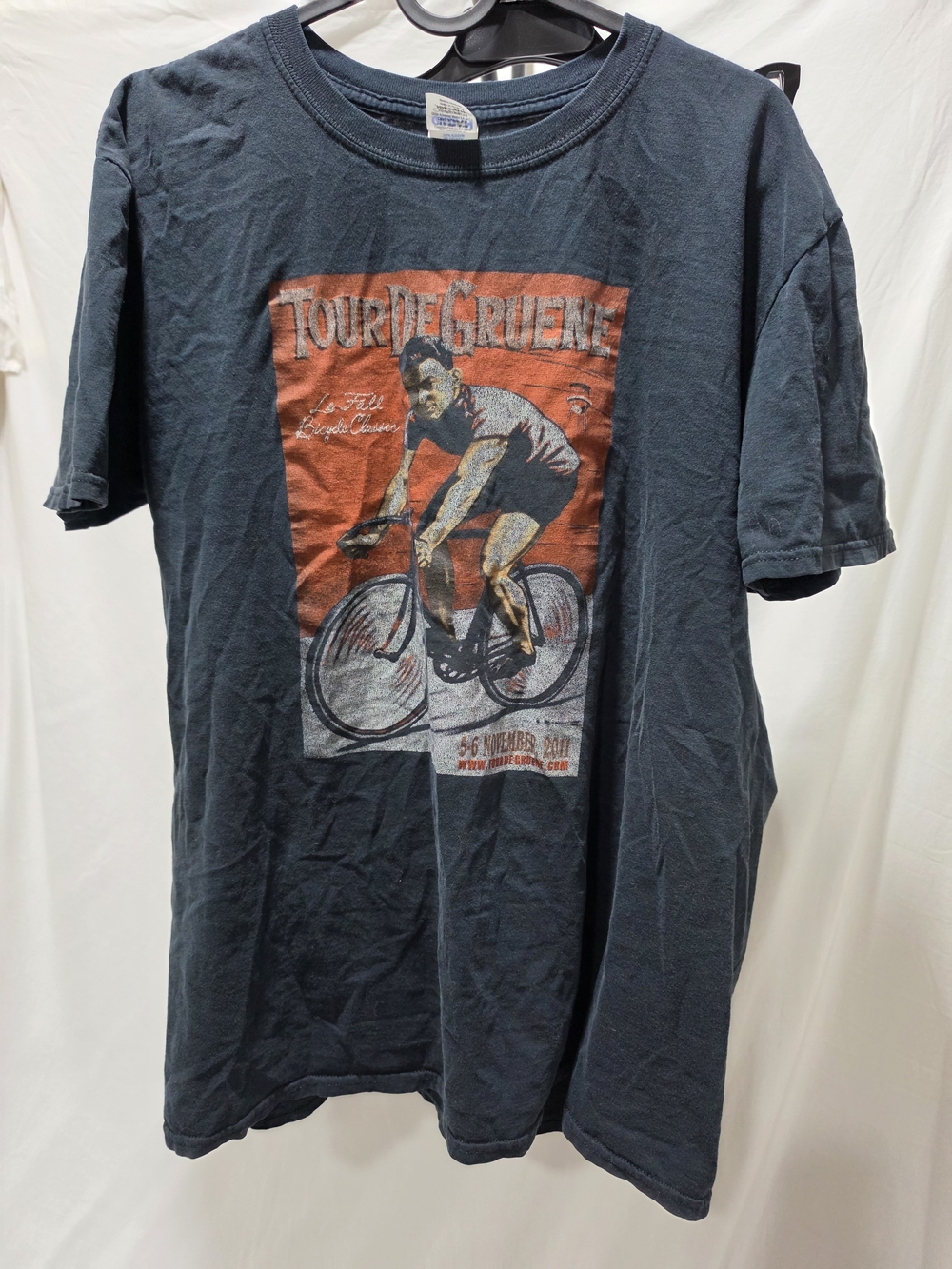 Gildan Navy Short-Sleeve Tee with Orange Bicycle Graphic